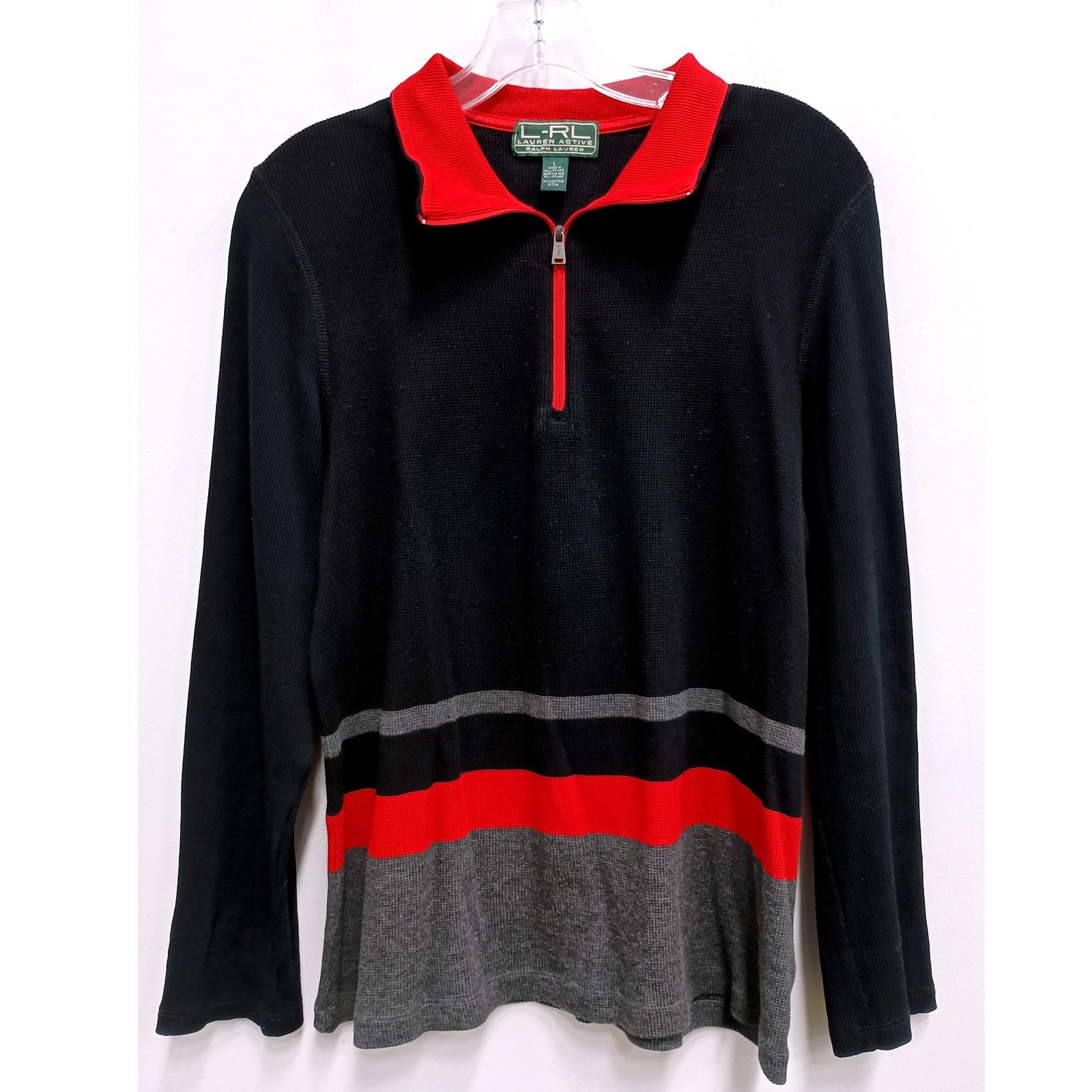 Lauren Active Ralph Lauren Top Womens Large Black Red Thermal Quarter Zip Preppy